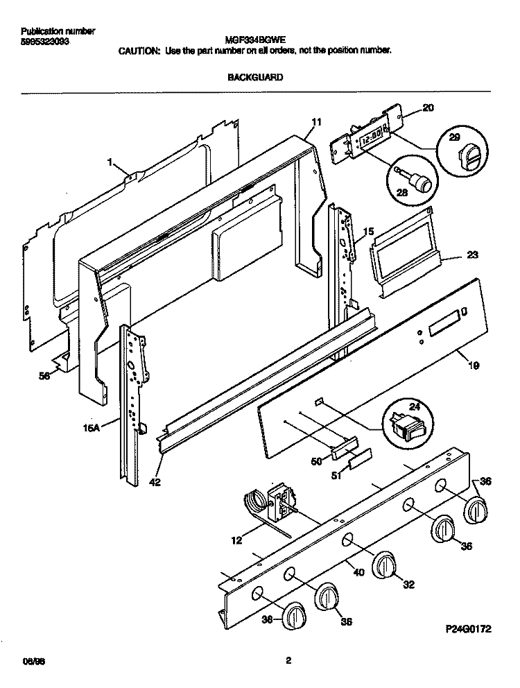 BACKGUARD Diagram and Parts List for MGF334BGWE  Frigidaire Range