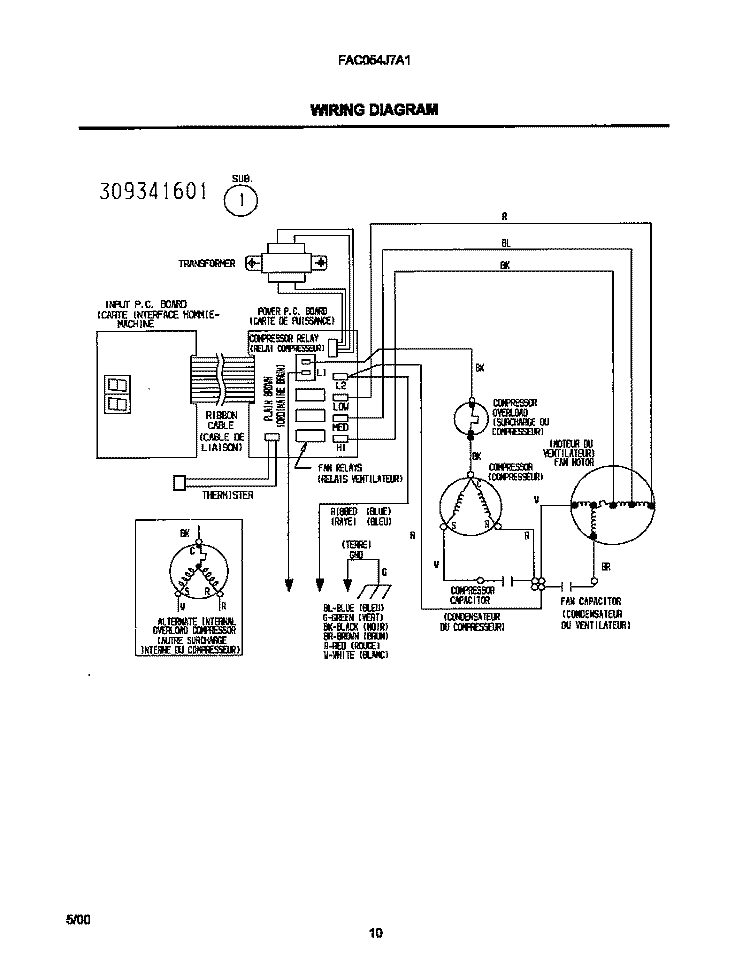 WIRING DIAGRAM Diagram and Parts List for FAC054J7A1  Frigidaire Air Conditioner