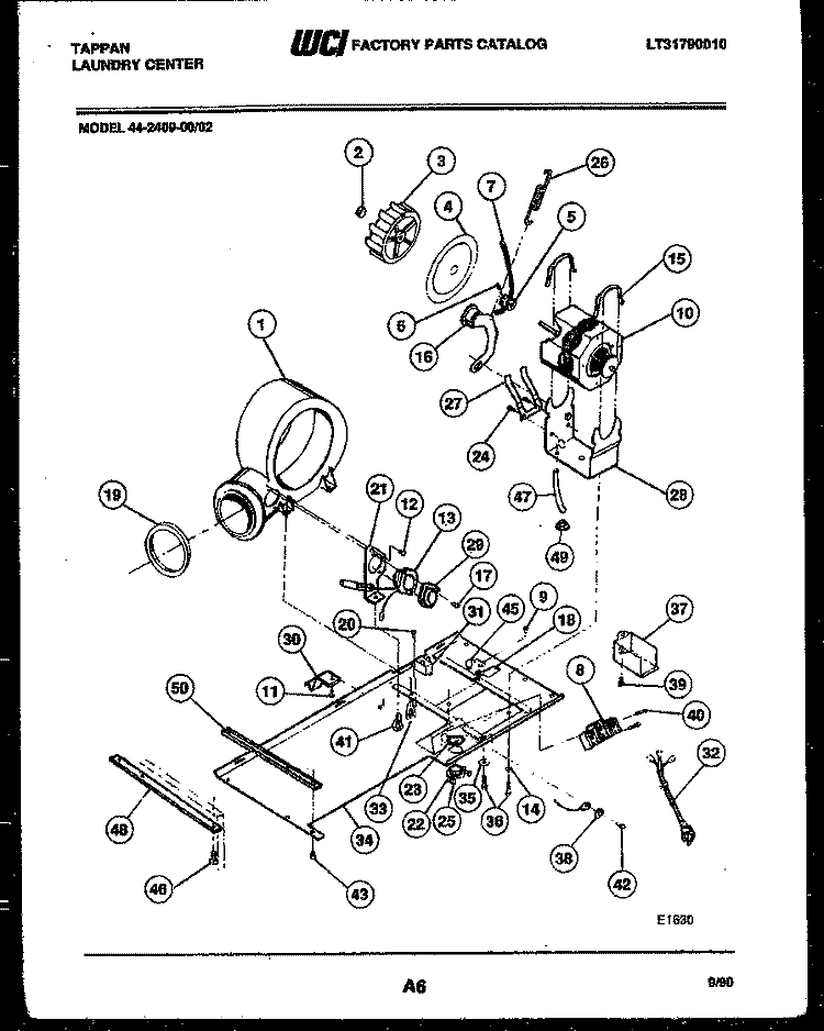 MOTOR, BLOWER AND IDLER ARM CLUTCH Diagram and Parts List for 44-2409-00-02  Tappan Washer