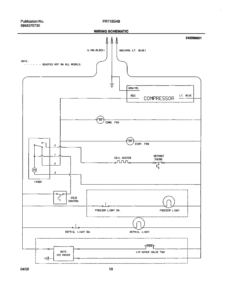 WIRING SCHEMATIC Diagram and Parts List for FRT15G4BW0  Frigidaire Refrigerator