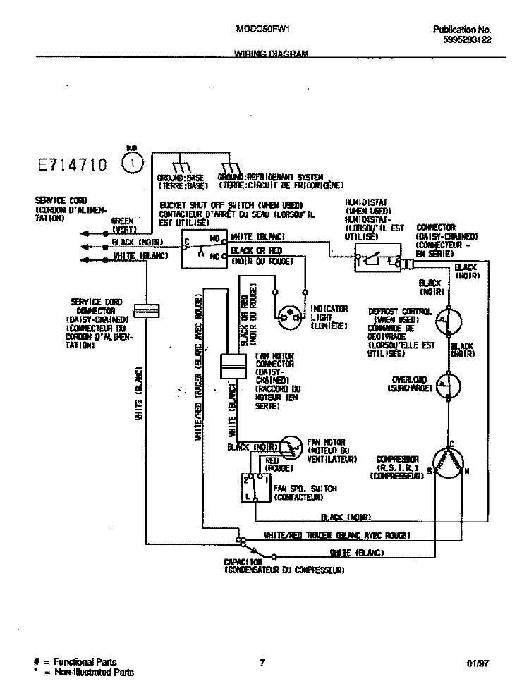 WIRING DIAGRAM Diagram and Parts List for MDDQ50FW1  Frigidaire Dehumidifier