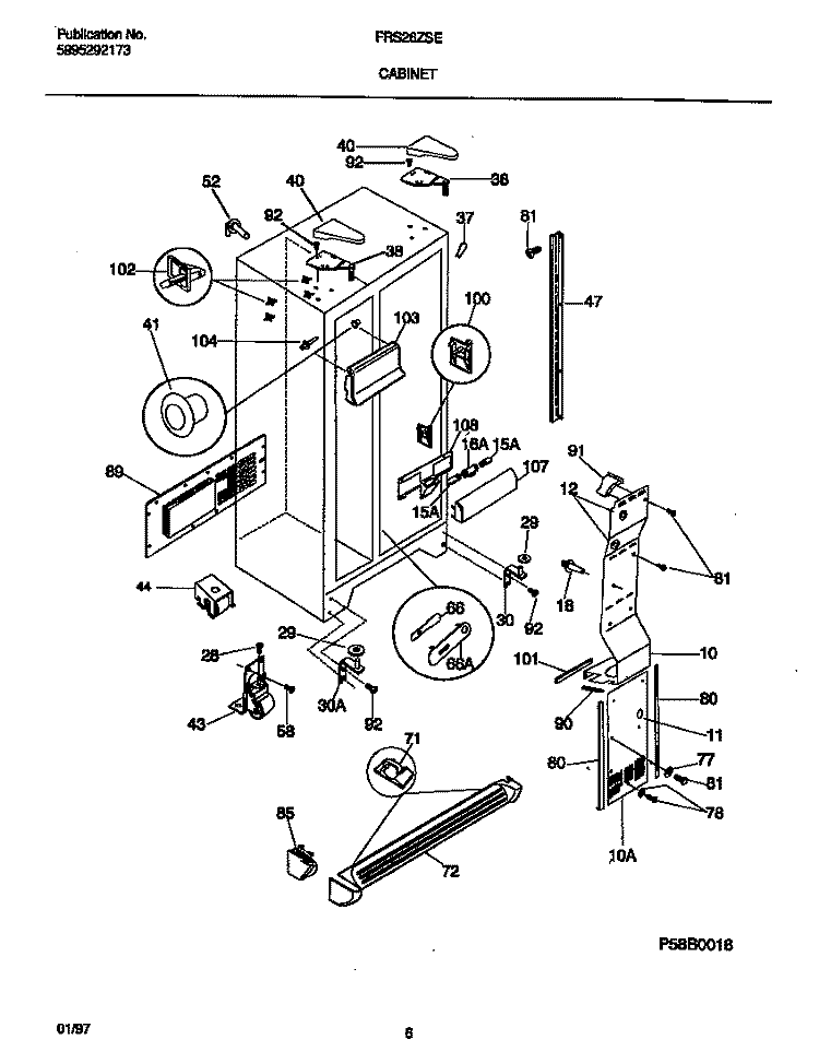 CABINET Diagram and Parts List for FRS26ZSEB3  Frigidaire Refrigerator