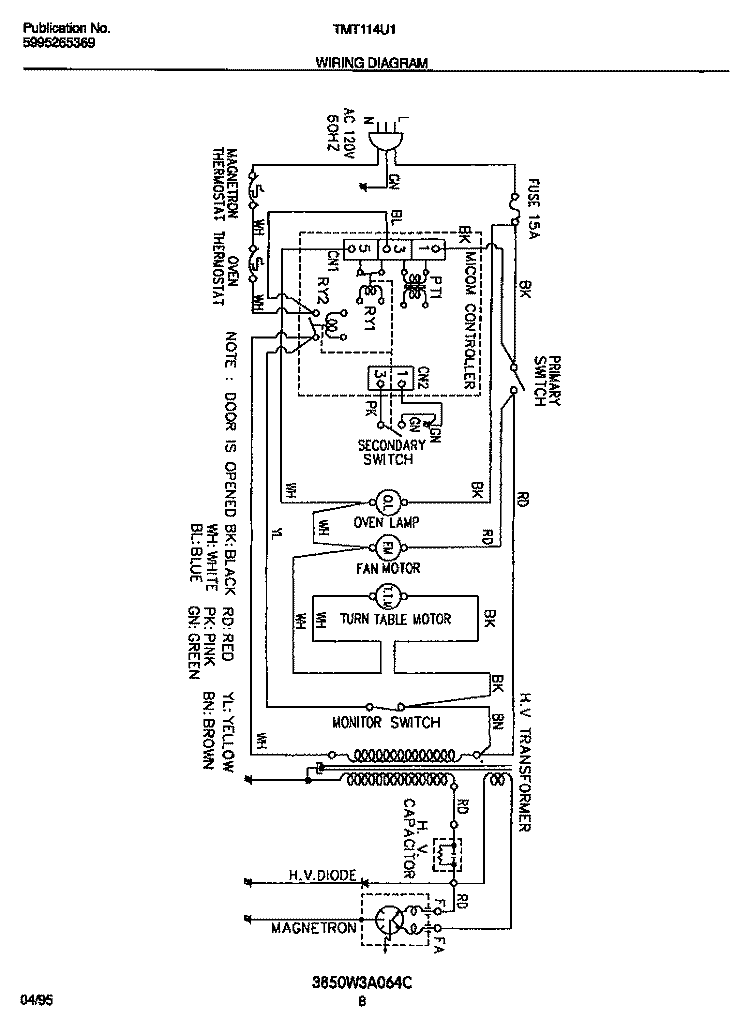 WIRING DIAGRAM Diagram and Parts List for TMT114U1W0  Tappan Microwave