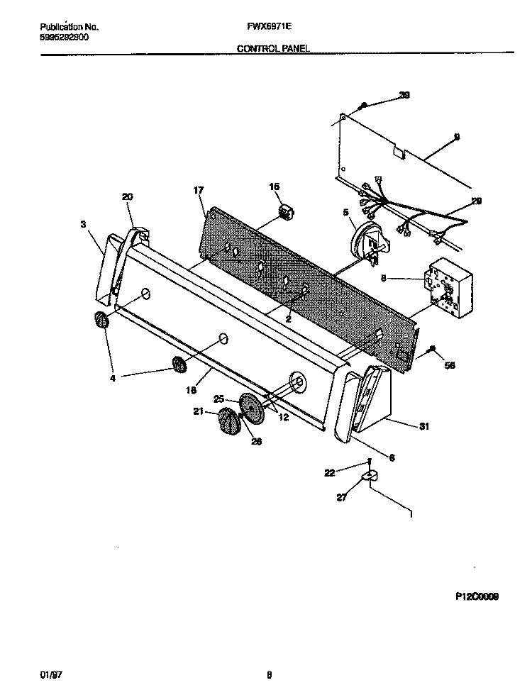 CONTROL PANEL Diagram and Parts List for FWX6971EW1  Frigidaire Washer