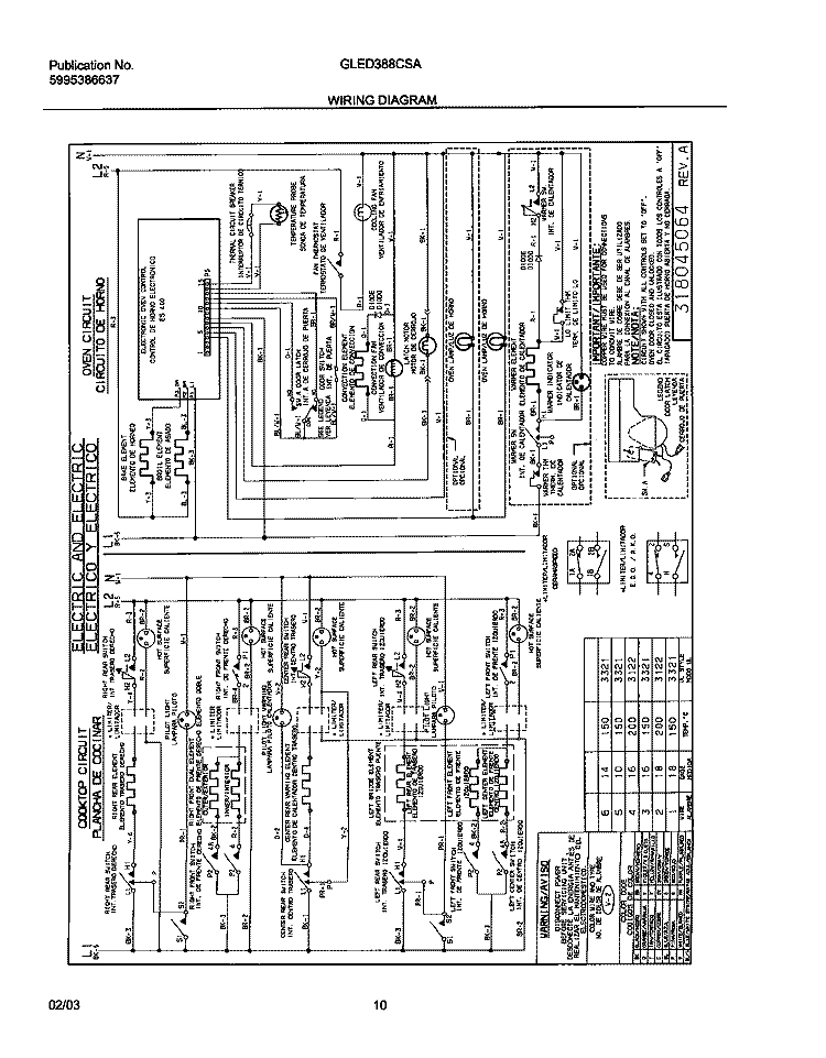 WIRING DIAGRAM Diagram and Parts List for GLED388CSA  Frigidaire Range