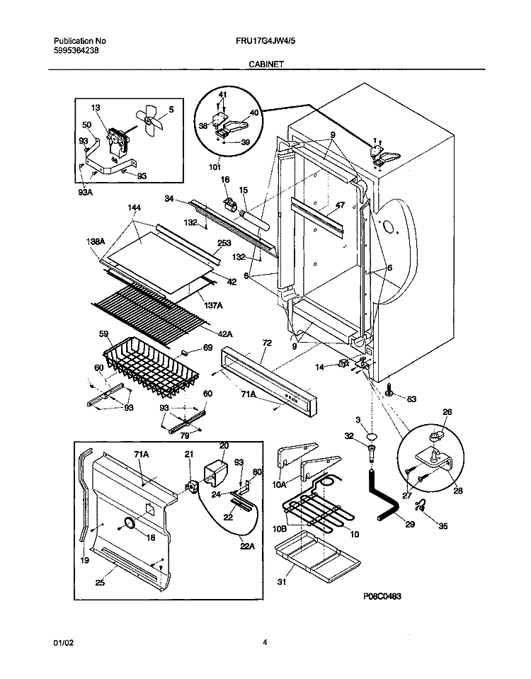 CABINET Diagram and Parts List for FRU17G4JW5  Frigidaire Refrigerator