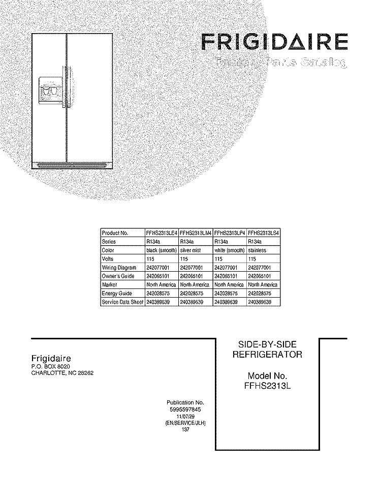 COVER Diagram and Parts List for FFHS2313LE4  Frigidaire Refrigerator