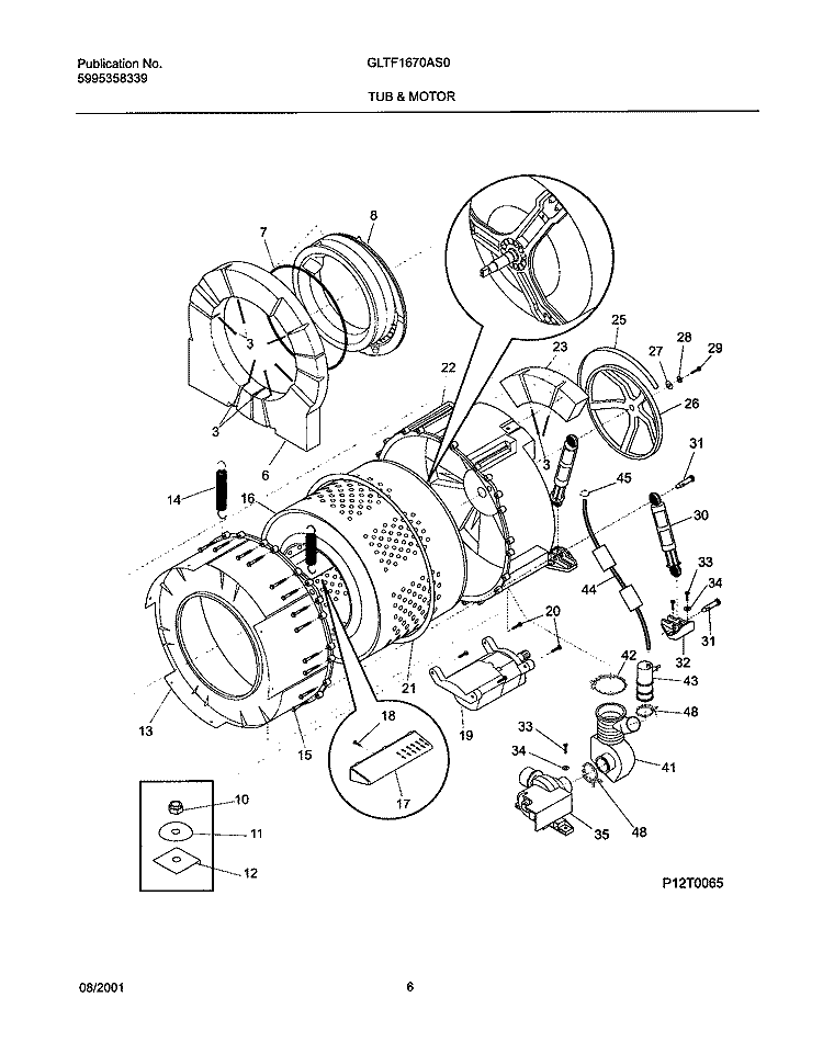 WSHR TUB, MOTOR Diagram and Parts List for GLTF1670AS0  Frigidaire Washer