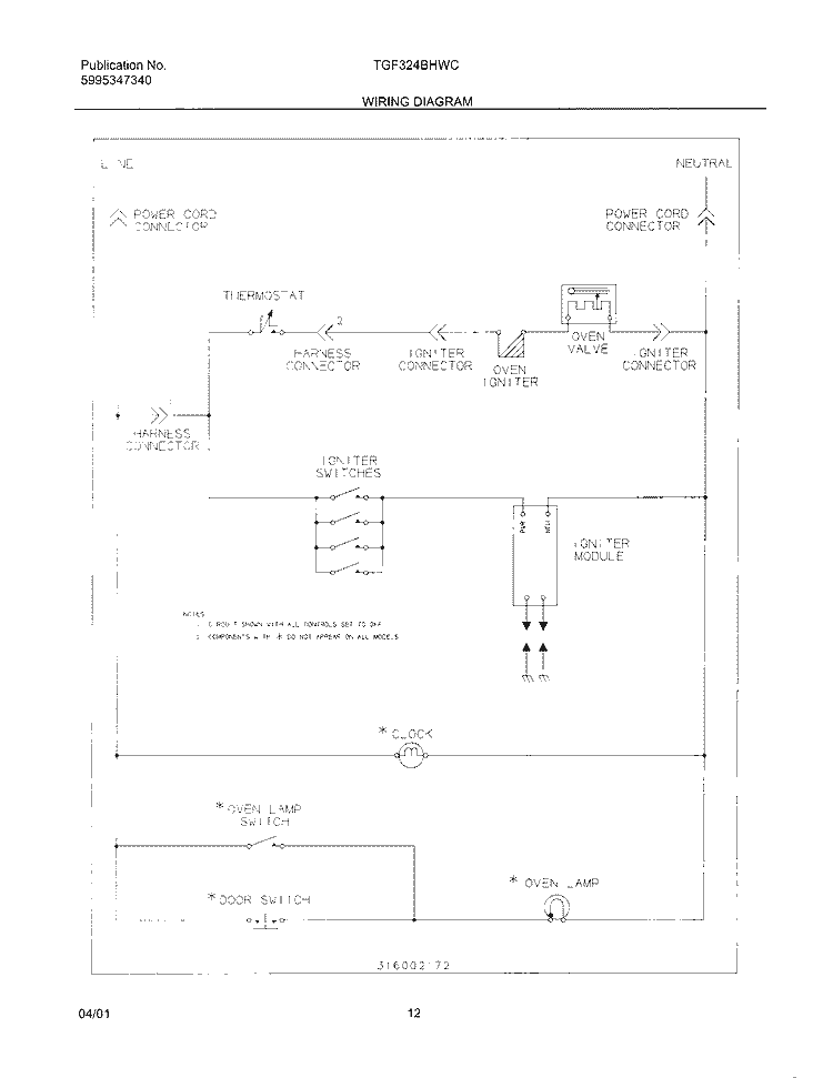 WIRING DIAGRAM Diagram and Parts List for TGF324BHWC  Tappan Range