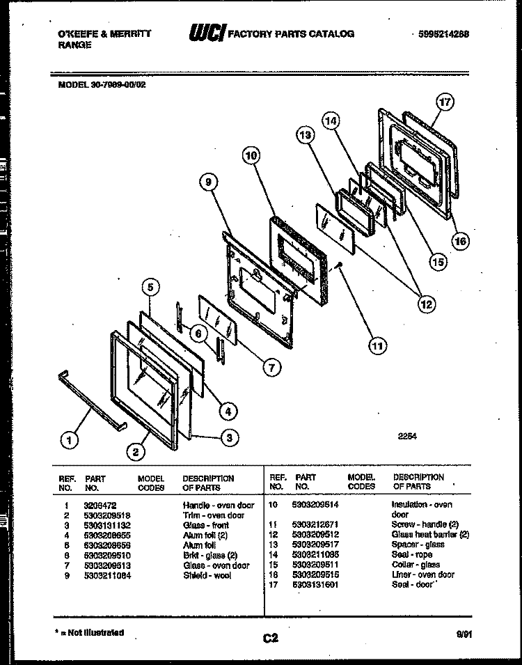DOOR PARTS Diagram and Parts List for 30-7989-00-02  Tappan Range