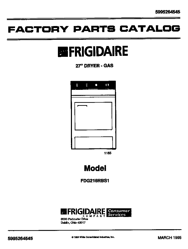 COVER Diagram and Parts List for FDG216RBS1  Frigidaire Dryer