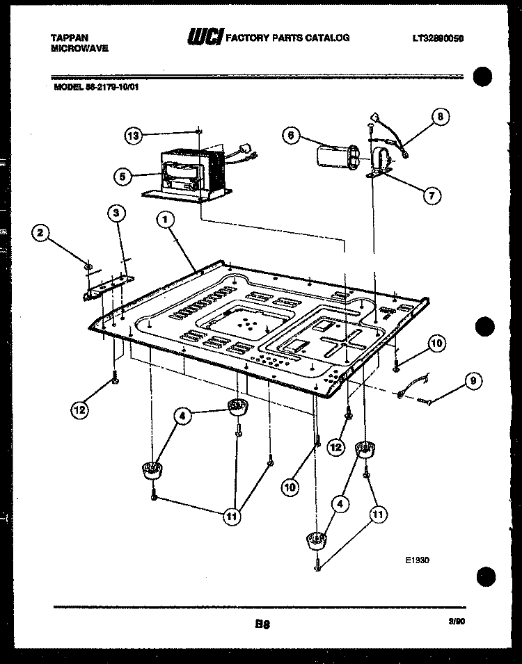 TRANSFORMER, CAPACITOR AND BASE PLA Diagram and Parts List for 56-2179-10-01  Tappan Microwave