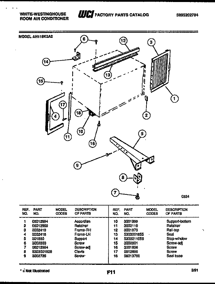 CABINET AND INSTALLATION PARTS Diagram and Parts List for AH118K2A2  Frigidaire Air Conditioner