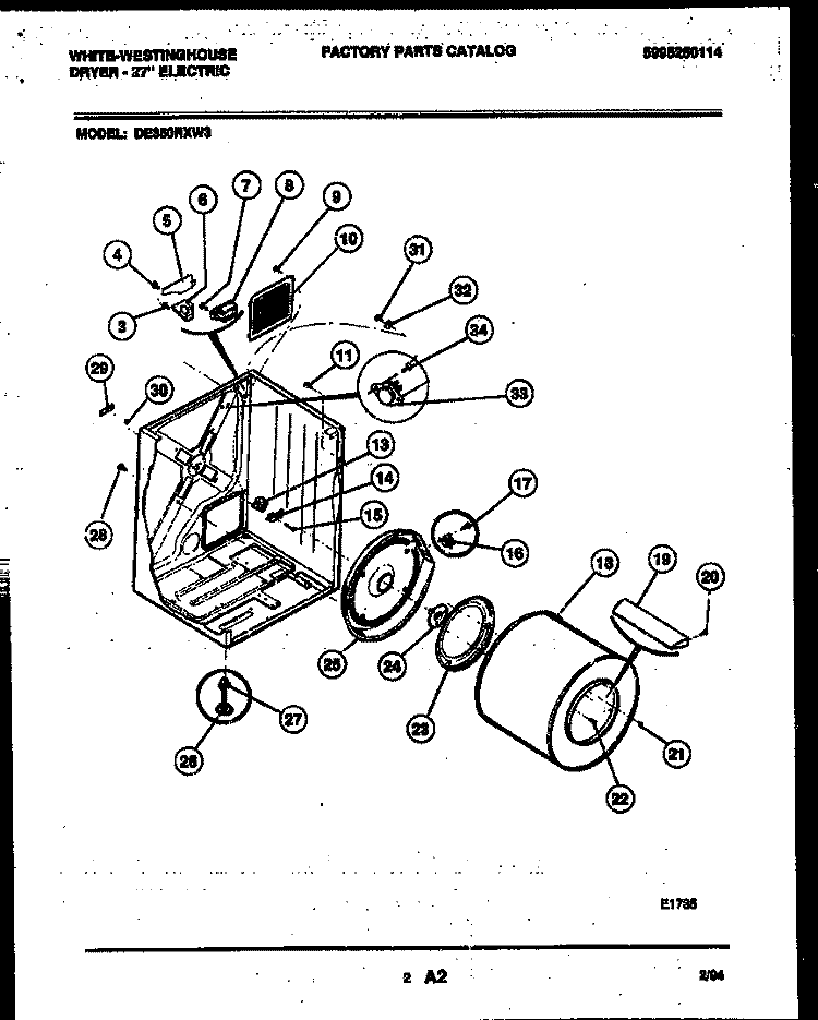 CABINET AND COMPONENT PARTS Diagram and Parts List for DE350RXD3  Frigidaire Dryer