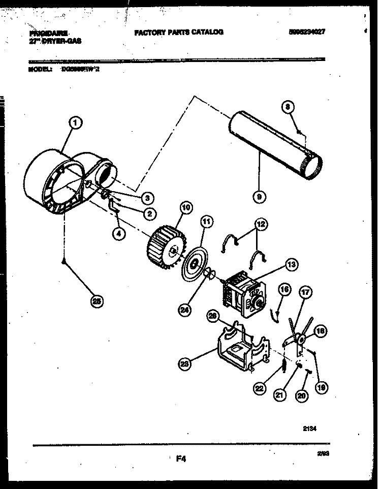 BLOWER AND DRIVE PARTS Diagram and Parts List for DG5800RW2  Frigidaire Dryer
