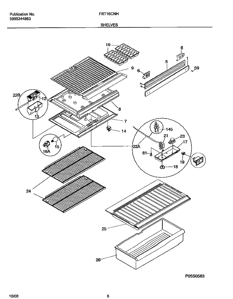 SHELVES Diagram and Parts List for FRT16CNHD4  Frigidaire Refrigerator