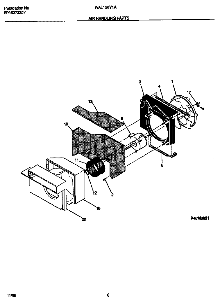 AIR HANDLING PARTS Diagram and Parts List for WAL126Y1A1  Frigidaire Air Conditioner