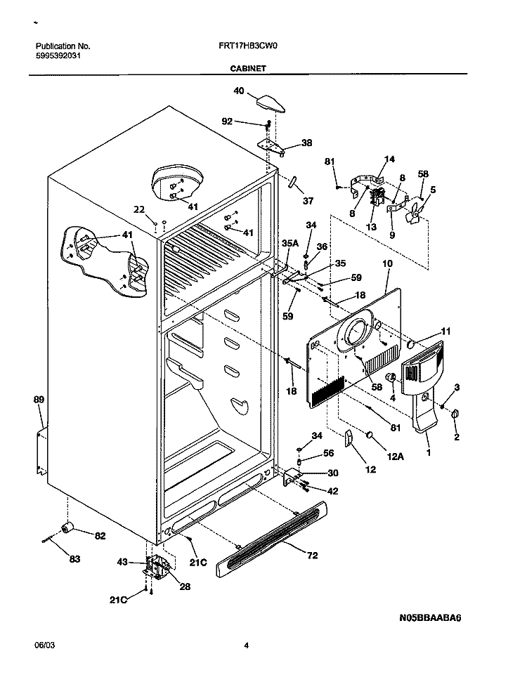 CABINET Diagram and Parts List for FRT17HB3CW0  Frigidaire Refrigerator