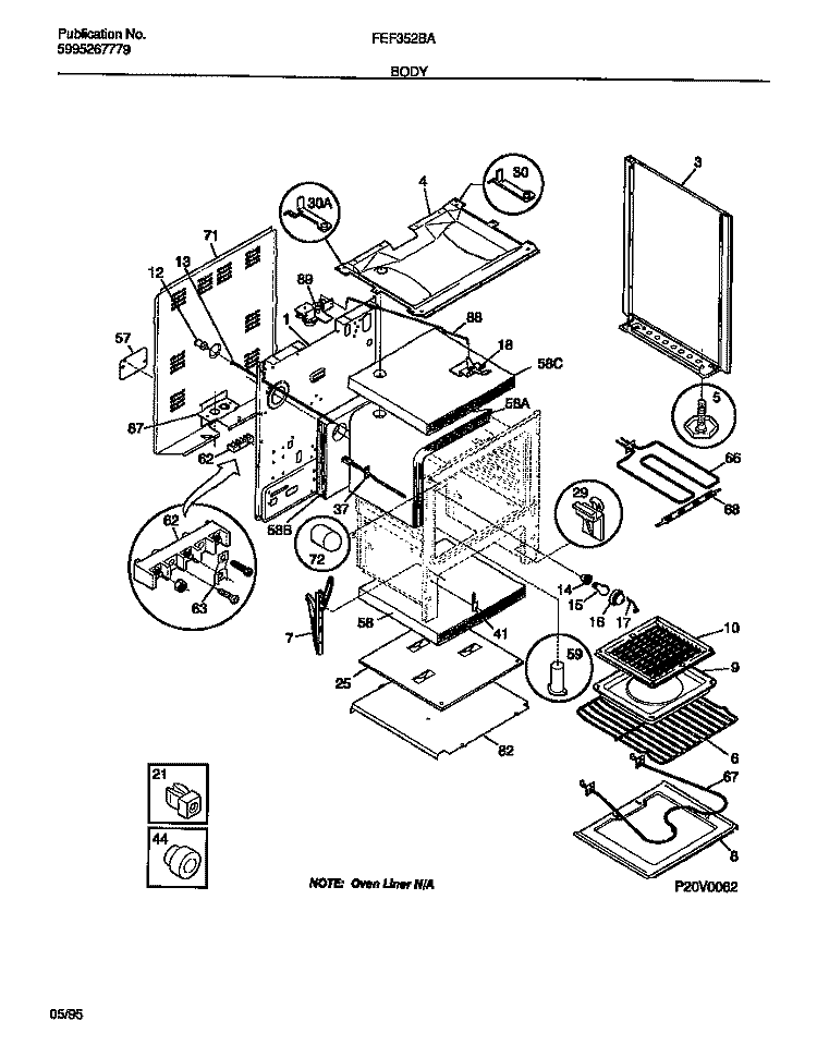 BODY Diagram and Parts List for FEF352BADC  Frigidaire Range