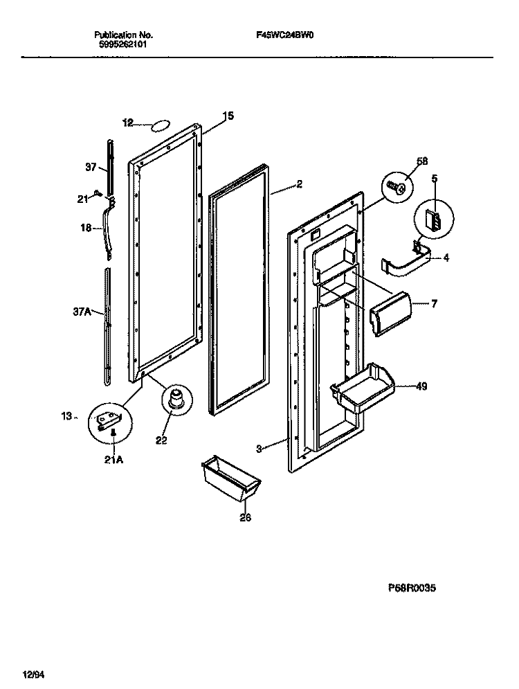 REFRIGERATOR DOOR Diagram and Parts List for F45WC26BD0  Frigidaire Refrigerator