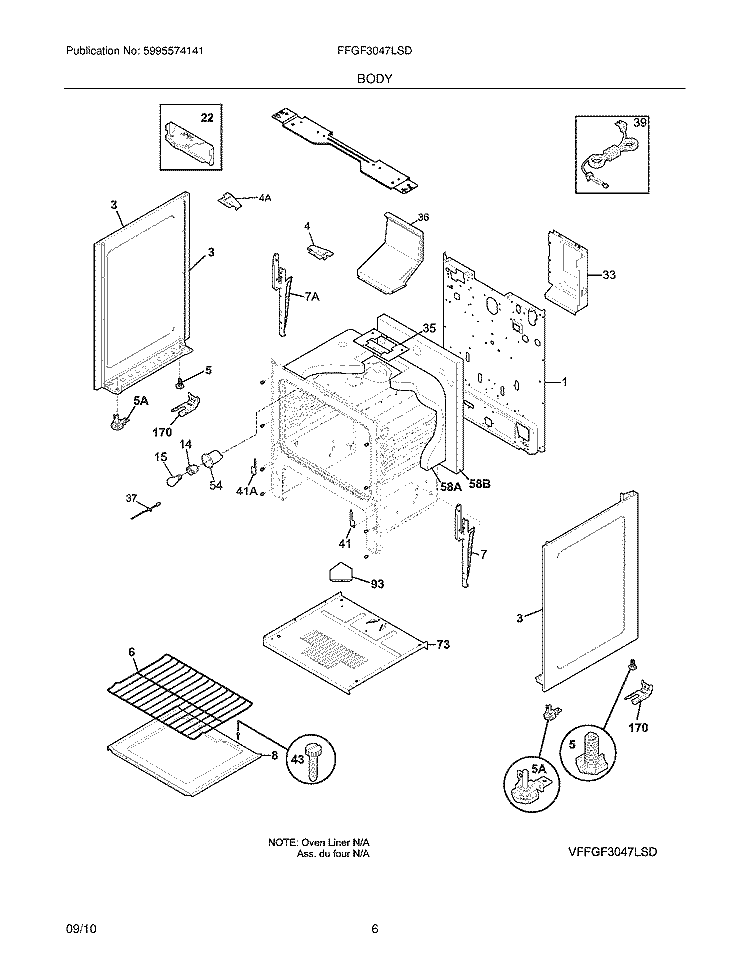 BODY Diagram and Parts List for FFGF3047LSD  Frigidaire Range