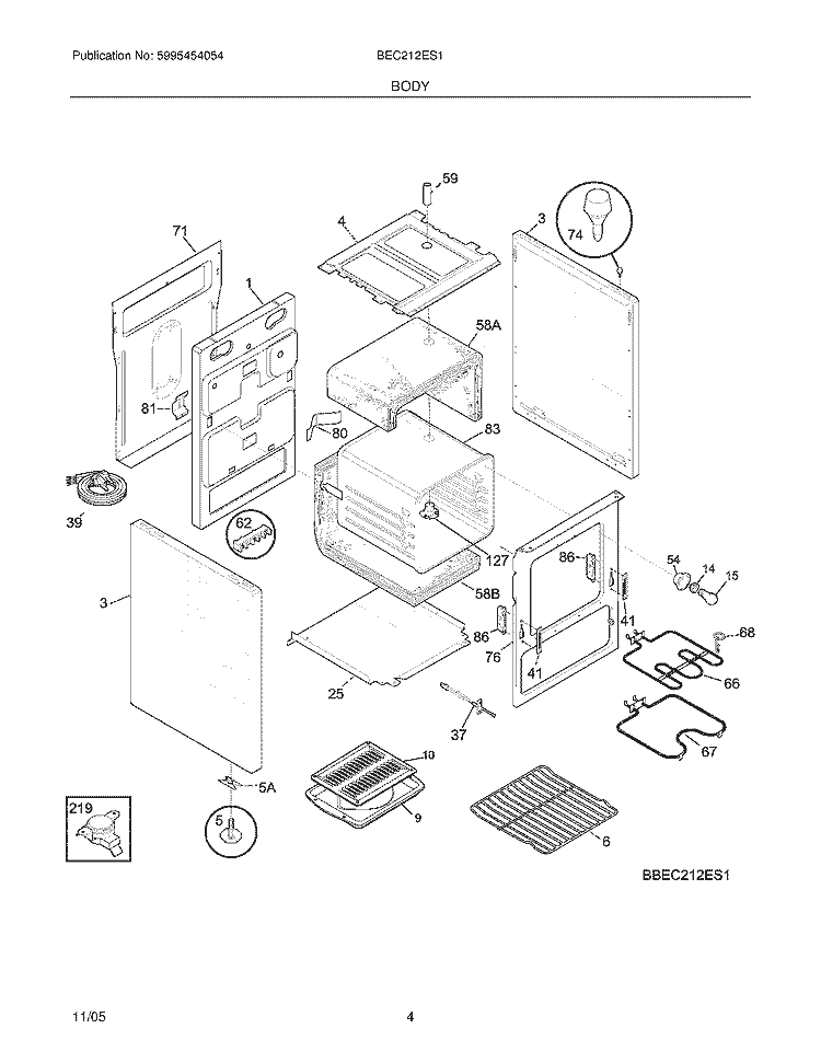 BODY Diagram and Parts List for BEC212ES1  Crosley Range