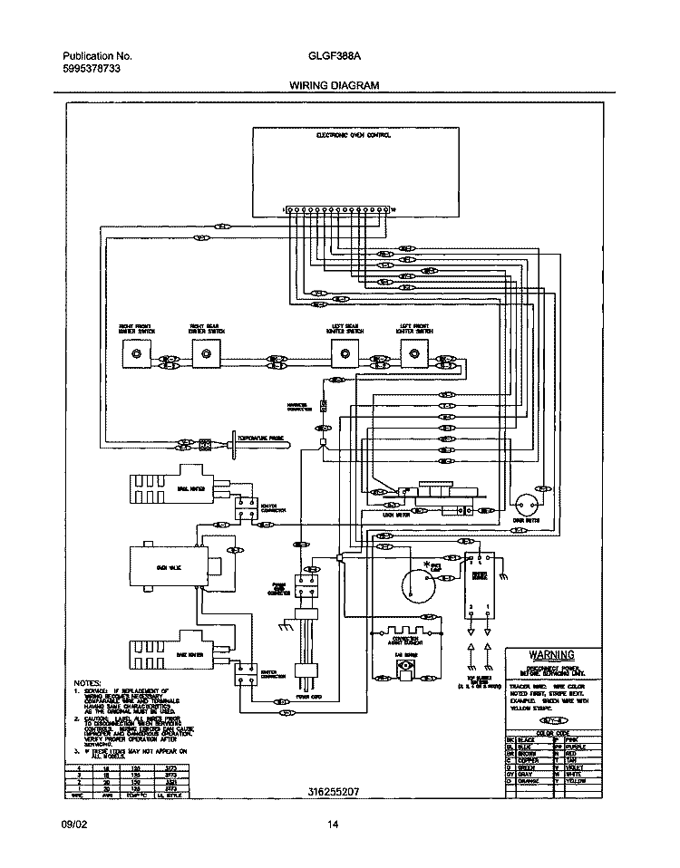 WIRING DIAGRAM Diagram and Parts List for GLGF388AQD  Frigidaire Range