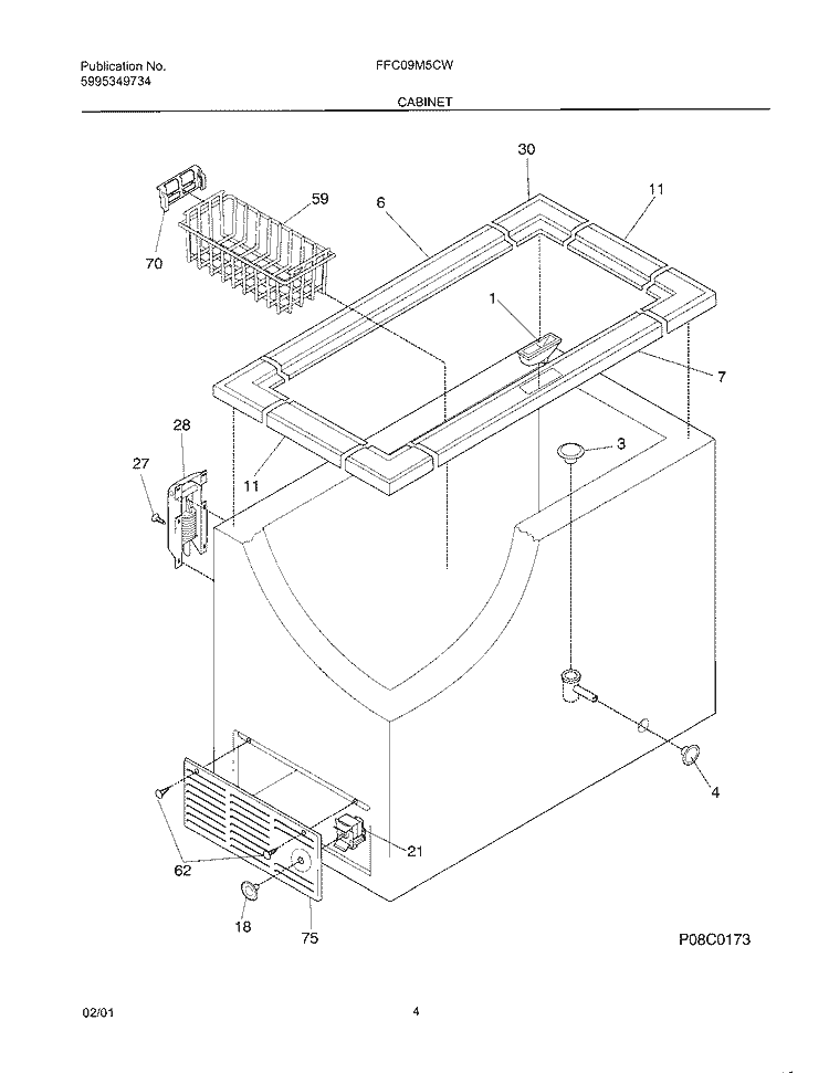 CABINET Diagram and Parts List for FFC09M5CW4  Frigidaire Freezer