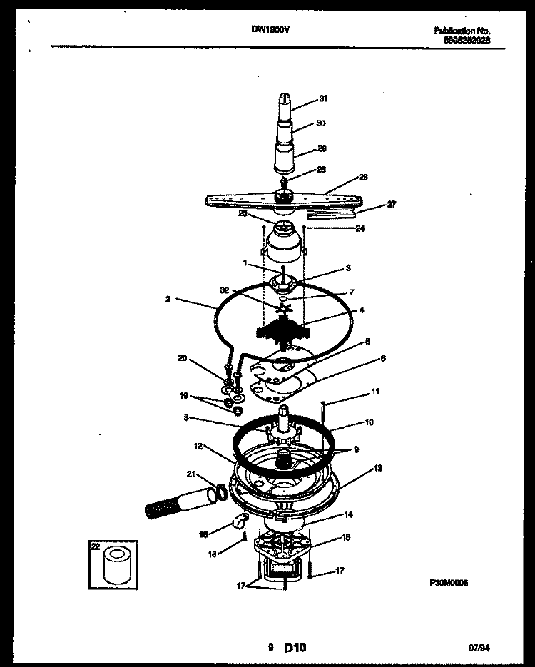 MOTOR PUMP PARTS Diagram and Parts List for DW1800V1  Frigidaire Dishwasher