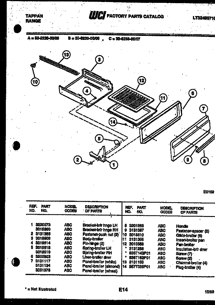 BROILER DRAWER PARTS Diagram and Parts List for 30-2238-23-06  Tappan Range