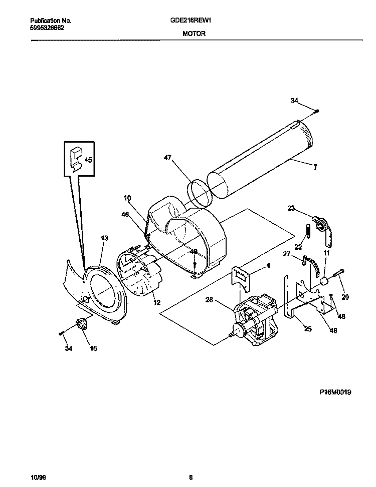 P16M0019 MOTOR, BLOWER Diagram and Parts List for GDE216REW1  Gibson Dryer