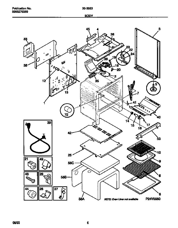 BODY Diagram and Parts List for 30-3863-00-05  Tappan Range
