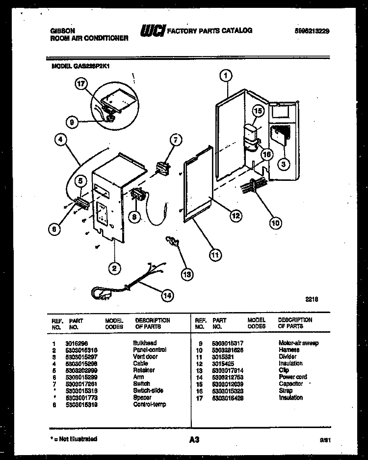 ELECTRICAL PARTS Diagram and Parts List for GAS228P2K1  Gibson Air Conditioner