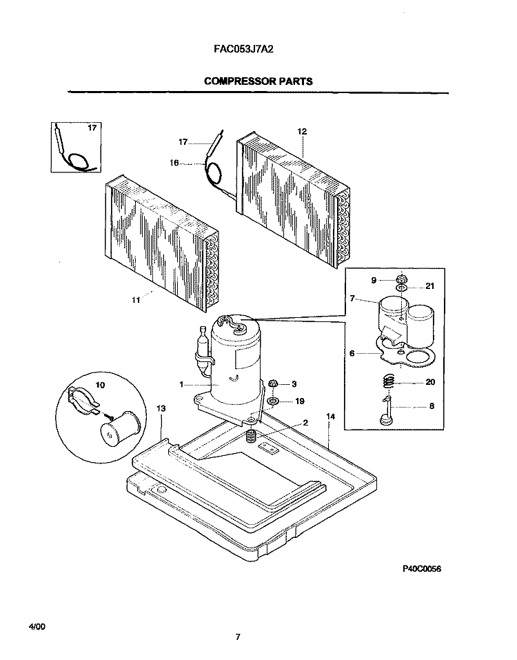 COMPRESSOR Diagram and Parts List for FAC053J7A2  Frigidaire Air Conditioner