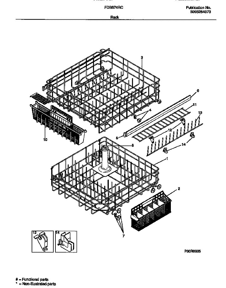 RACK Diagram and Parts List for FDB874RCB0  Frigidaire Dishwasher