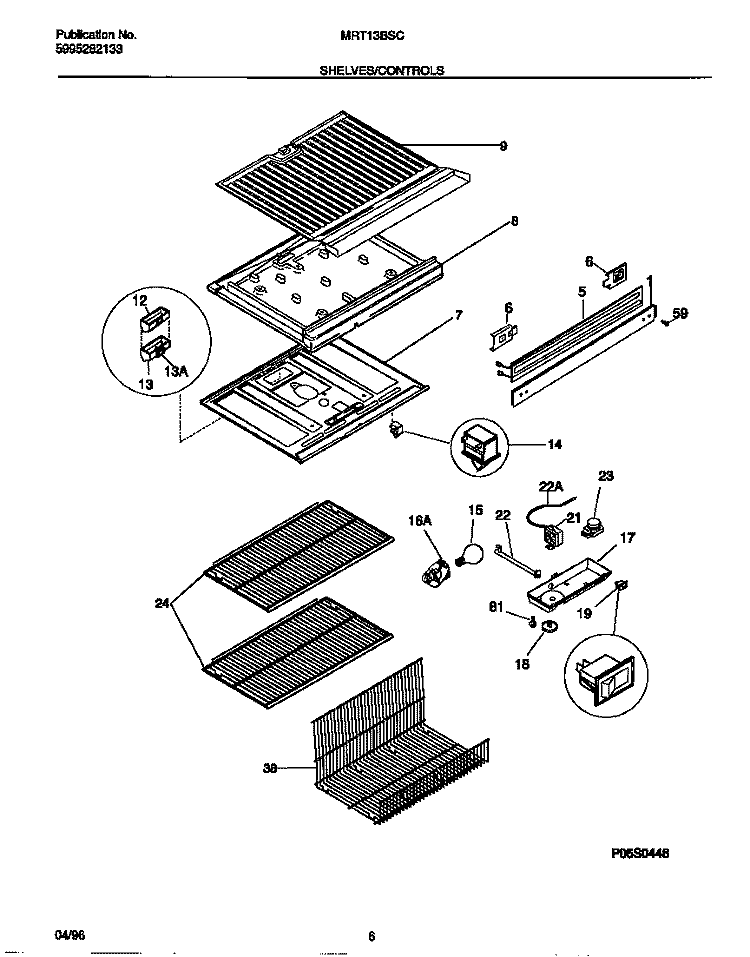 SHELVES / CONTROLS Diagram and Parts List for MRT13BSCD1  Frigidaire Refrigerator