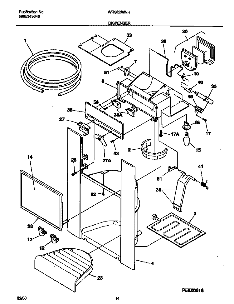 DISPENSER Diagram and Parts List for WRS22WNHW5  Frigidaire Refrigerator