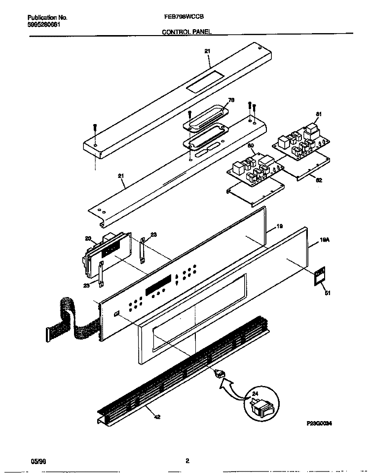 CONTROL PANEL Diagram and Parts List for FEB798WCCB  Frigidaire Wall Oven