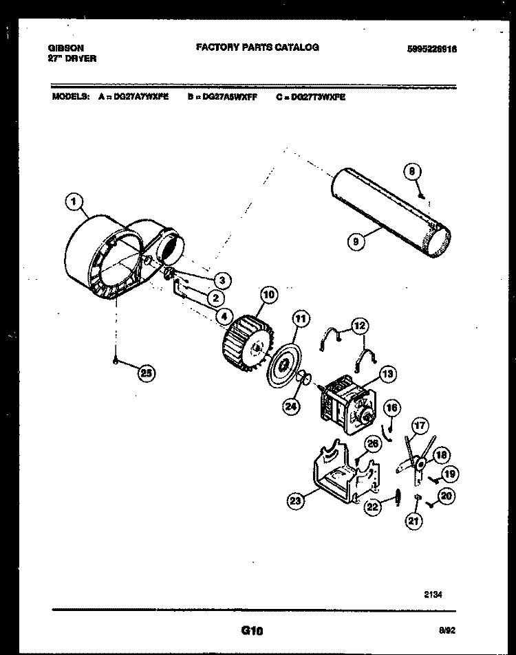 BLOWER AND DRIVE PARTS Diagram and Parts List for DG27A7WXFE  Gibson Dryer
