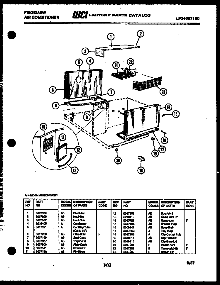 UNIT PARTS Diagram and Parts List for AHR24NS5E1  Frigidaire Air Conditioner