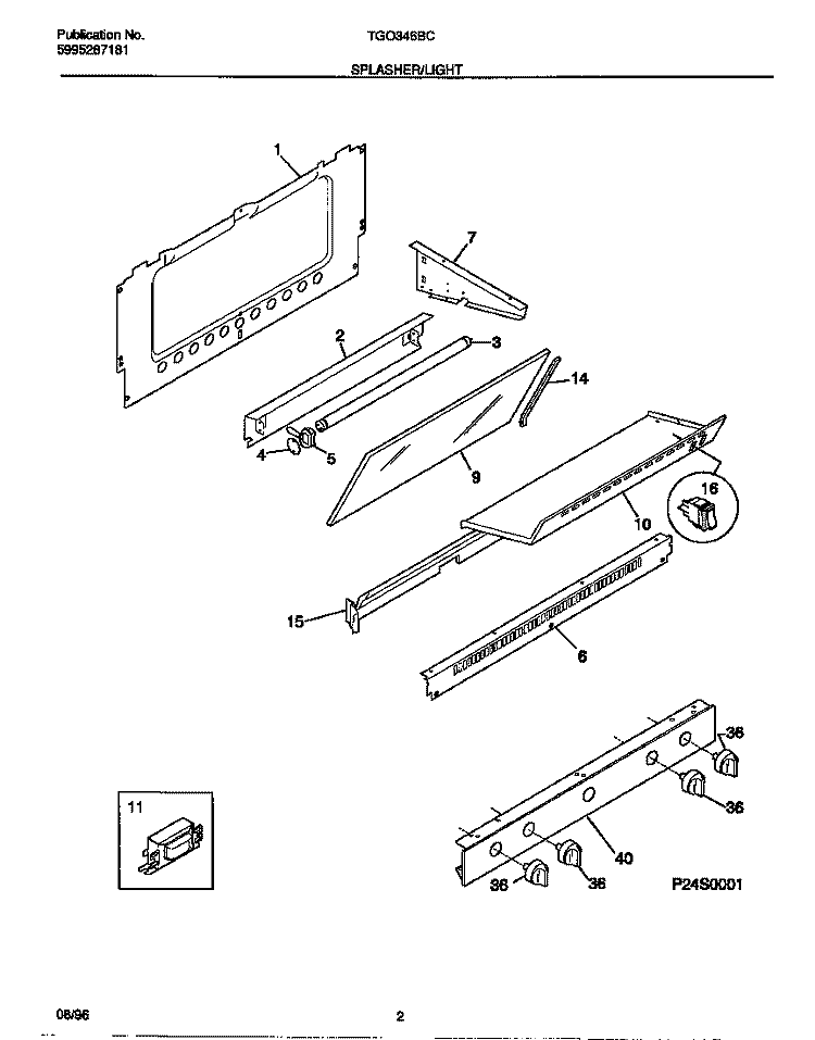 SPLASHER / LIGHT Diagram and Parts List for TGO346BCDC  Tappan Range