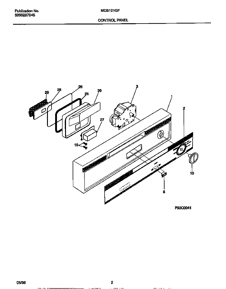 CONTROL PANEL Diagram and Parts List for MDB121GFR0  Frigidaire Dishwasher