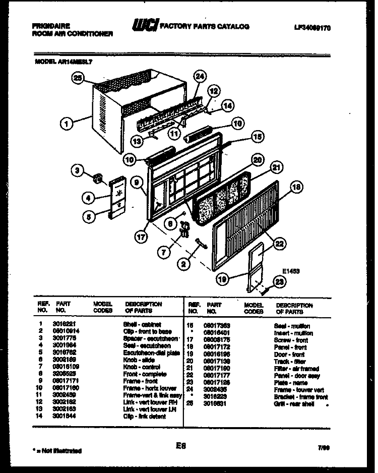 CABINET PARTS Diagram and Parts List for AR14ME5L7  Frigidaire Air Conditioner