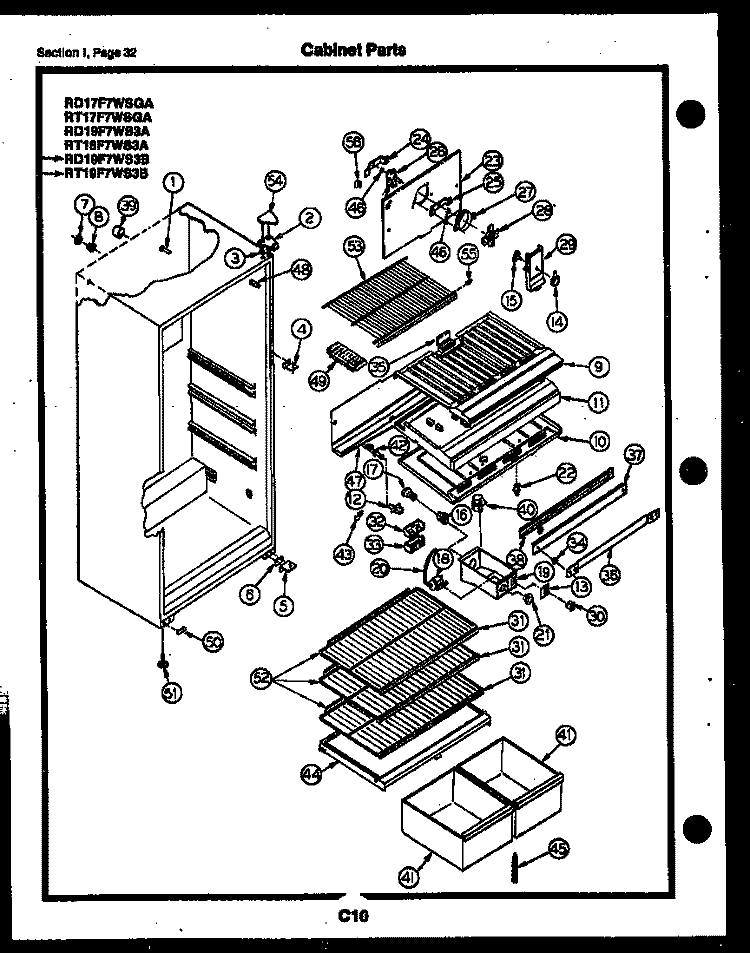 CABINET PARTS Diagram and Parts List for RD19F7WS3B  Gibson Refrigerator