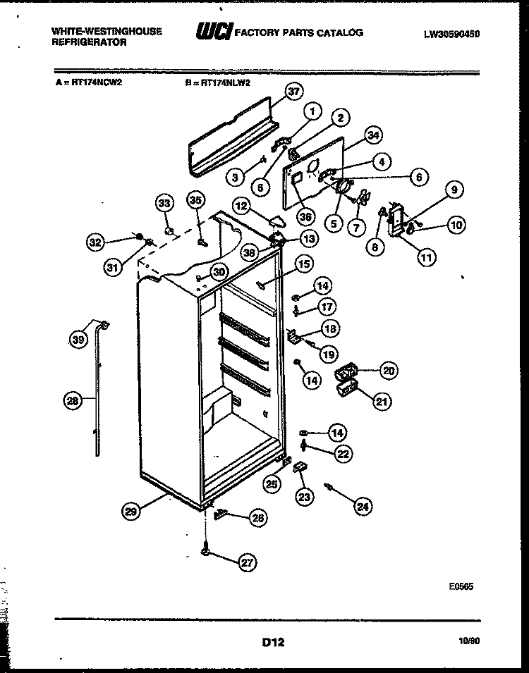 CABINET PARTS Diagram and Parts List for RT174NCD2  Frigidaire Refrigerator