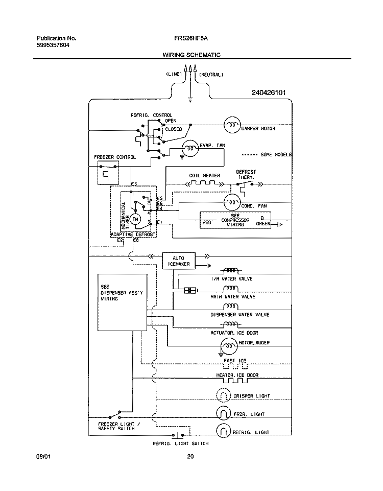 WIRING SCHEMATIC Diagram and Parts List for FRS26HF5AQ0  Frigidaire Refrigerator