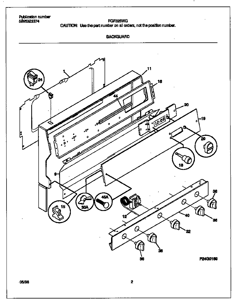 BACKGUARD Diagram and Parts List for FGF326WGTE  Frigidaire Range