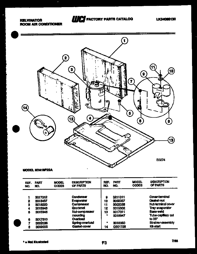 SYSTEM PARTS Diagram and Parts List for MH418F2SA  Kelvinator Air Conditioner