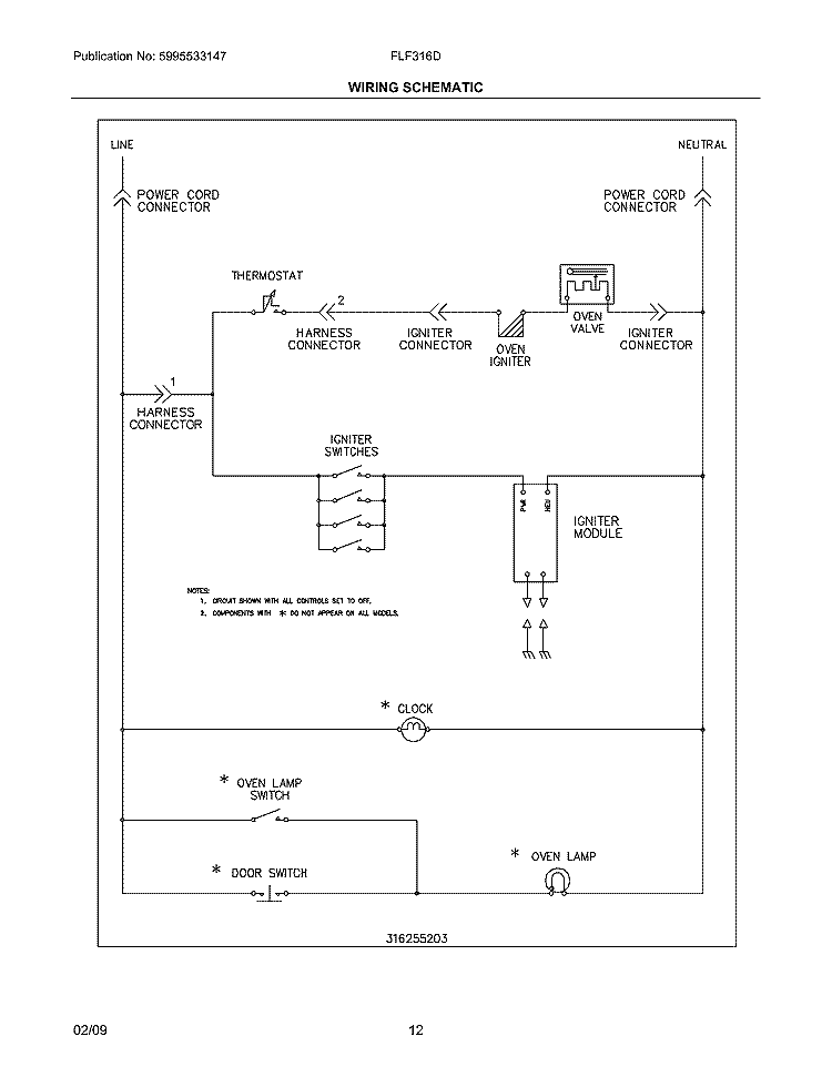 WIRING SCHEMATIC Diagram and Parts List for FLF316DQF  Frigidaire Range