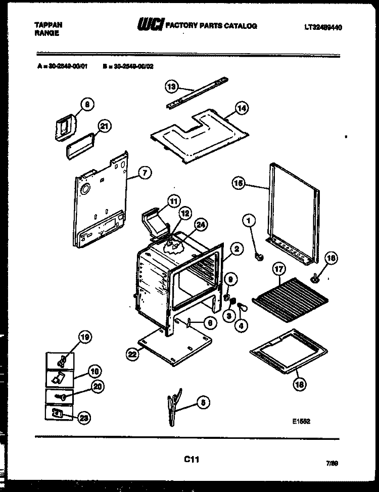 BODY PARTS Diagram and Parts List for 30-2549-00-02  Tappan Range
